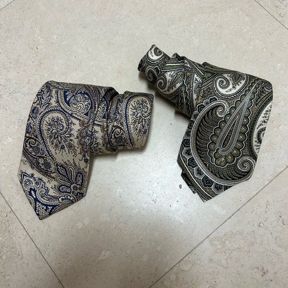 2 Brooks Brothers Makers Paisley Italian print silk handmade mens necktie bundle - Picture 2 of 8